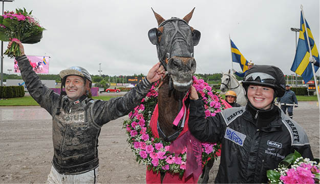 nahar Robert Bergh defielrar med publik efter  elitloppet final 2013